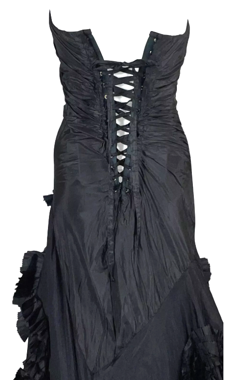 F/W 2004 Roberto Cavalli Runway Black Flamenco Corset Ball Gown Dress w Long Train