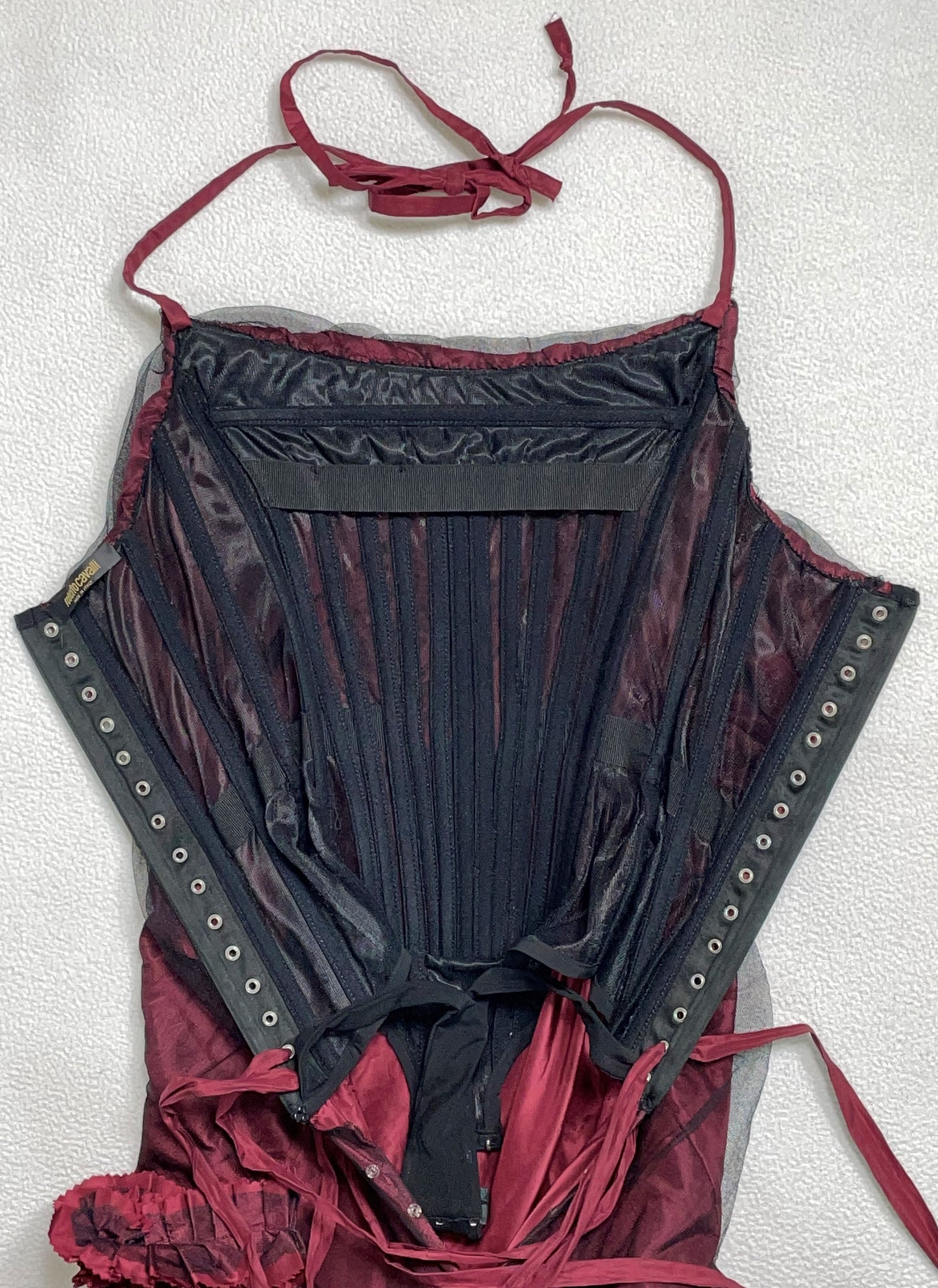 F/W 2004 Roberto Cavalli Runway Burgundy Flamenco Ball Gown Dress w Train