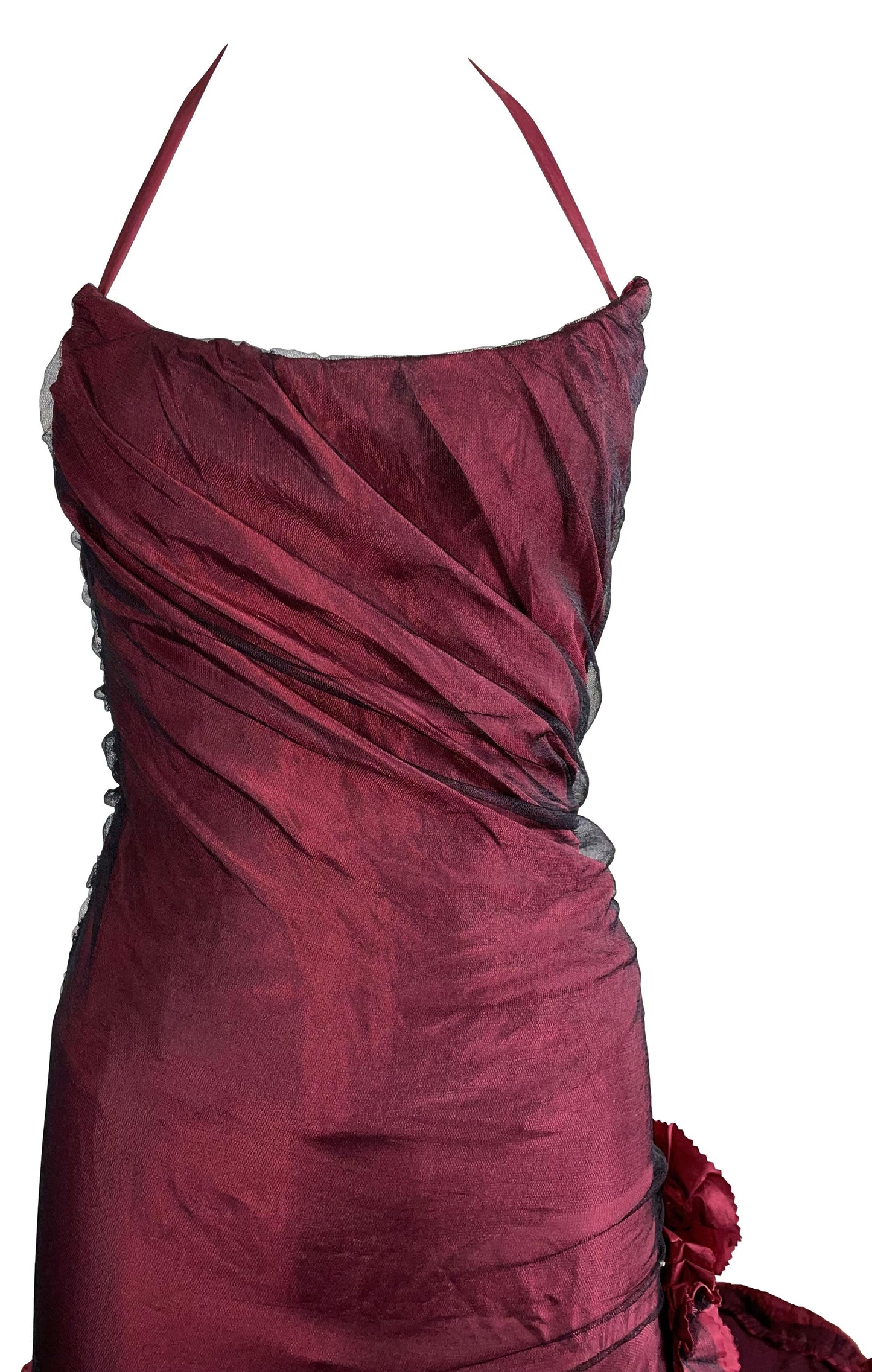 F/W 2004 Roberto Cavalli Runway Burgundy Flamenco Ball Gown Dress w Train