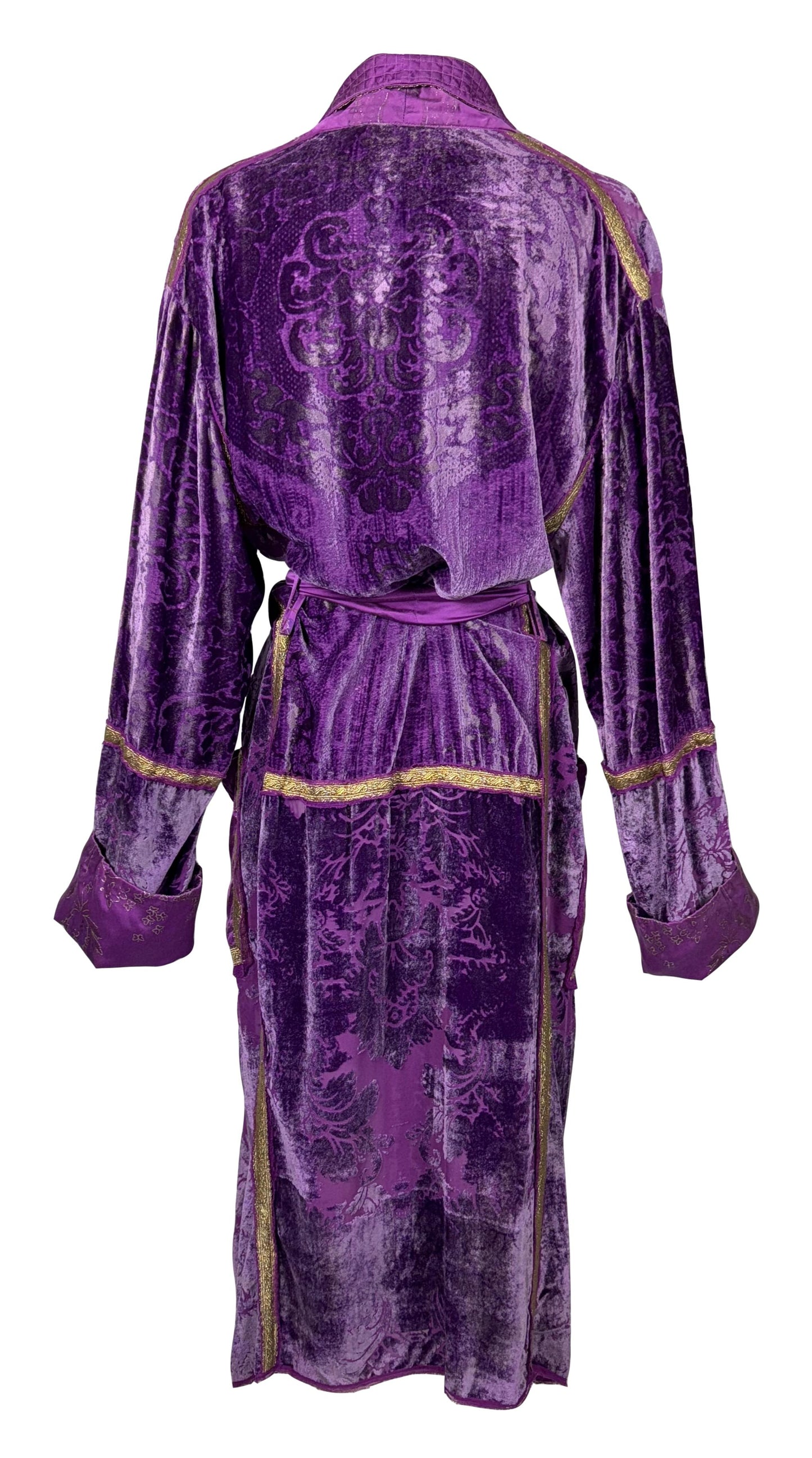 F/W 2004 Roberto Cavalli Runway Purple Velvet Gold Embellished Robe Coat