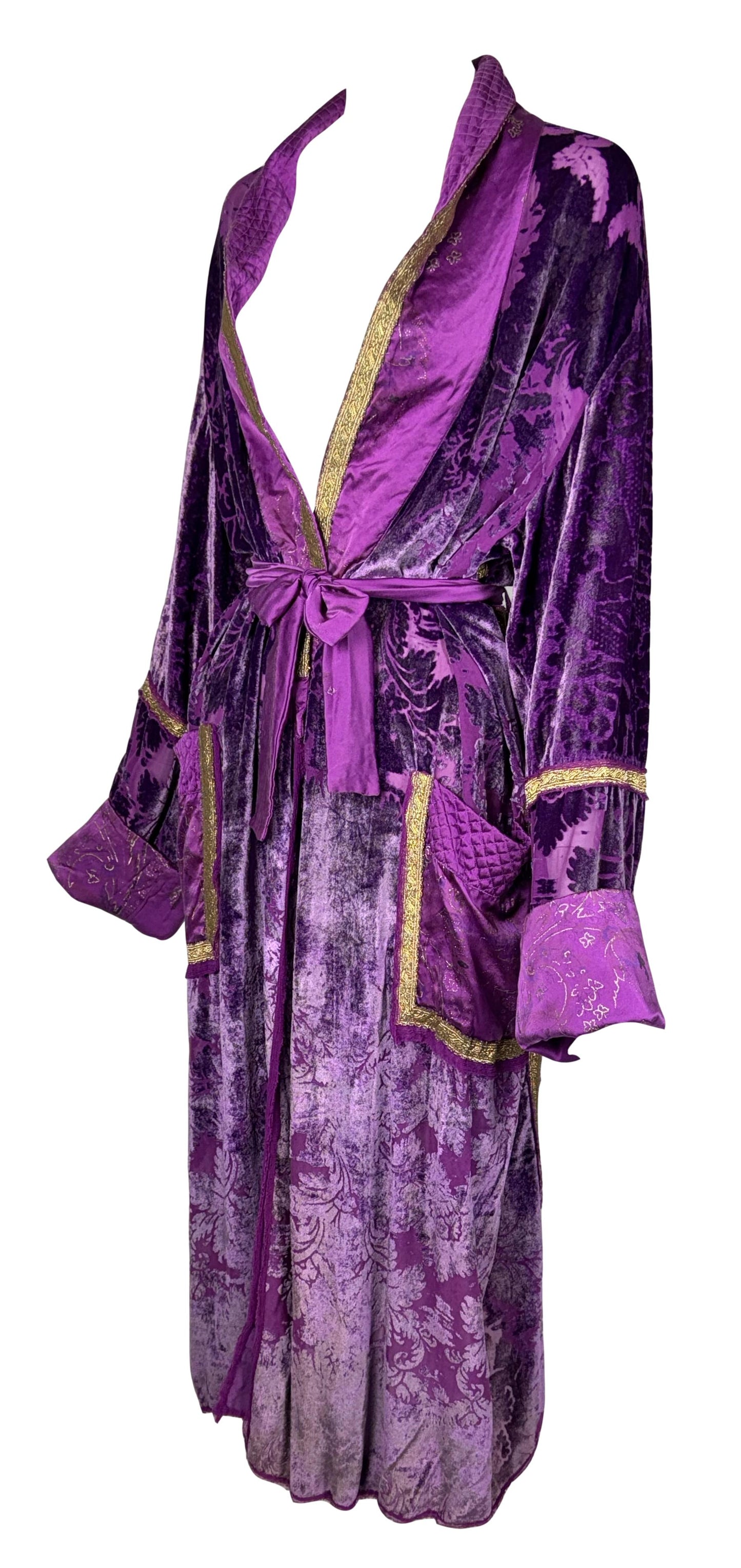 F/W 2004 Roberto Cavalli Runway Purple Velvet Gold Embellished Robe Coat