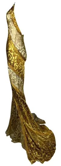 F/W 2004 Roberto Cavalli Runway Sheer Gold Baroque Silk Halter Gown Dress w Train