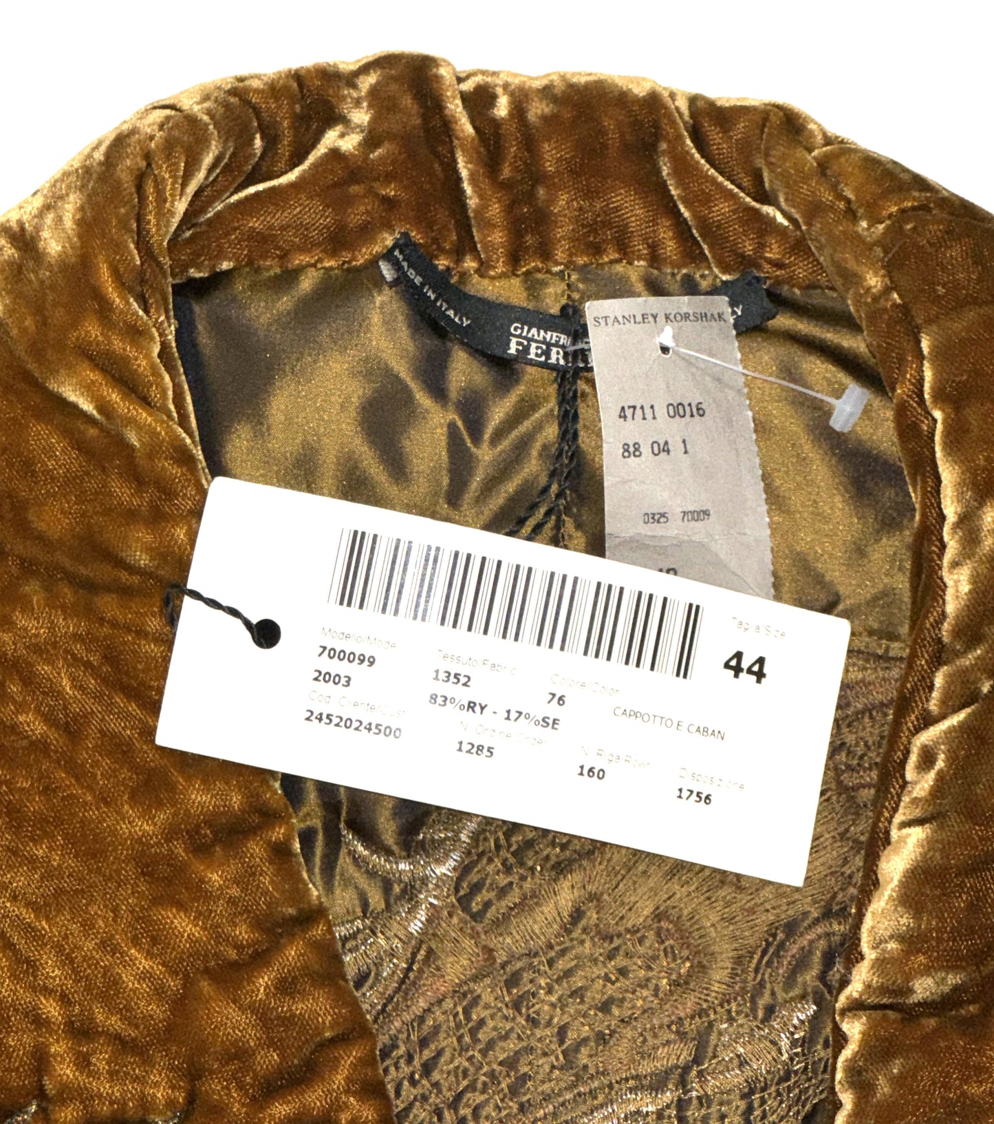 NWT 2004 Gianfranco Ferre Gold Velvet Dragon Chinoiserie Puffer Coat Jacket