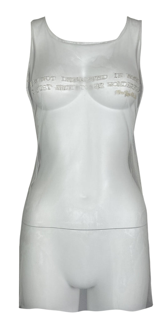 S/S 2004 Chloe Sheer Ivory Mesh Beaded Marilyn Monroe Quote Tunic Top Mini Dress