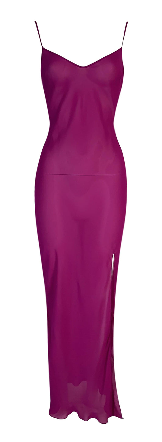 S/S 2004 Christian Dior by John Galliano Sheer Hot Pink Silk Maxi Dress w Slit