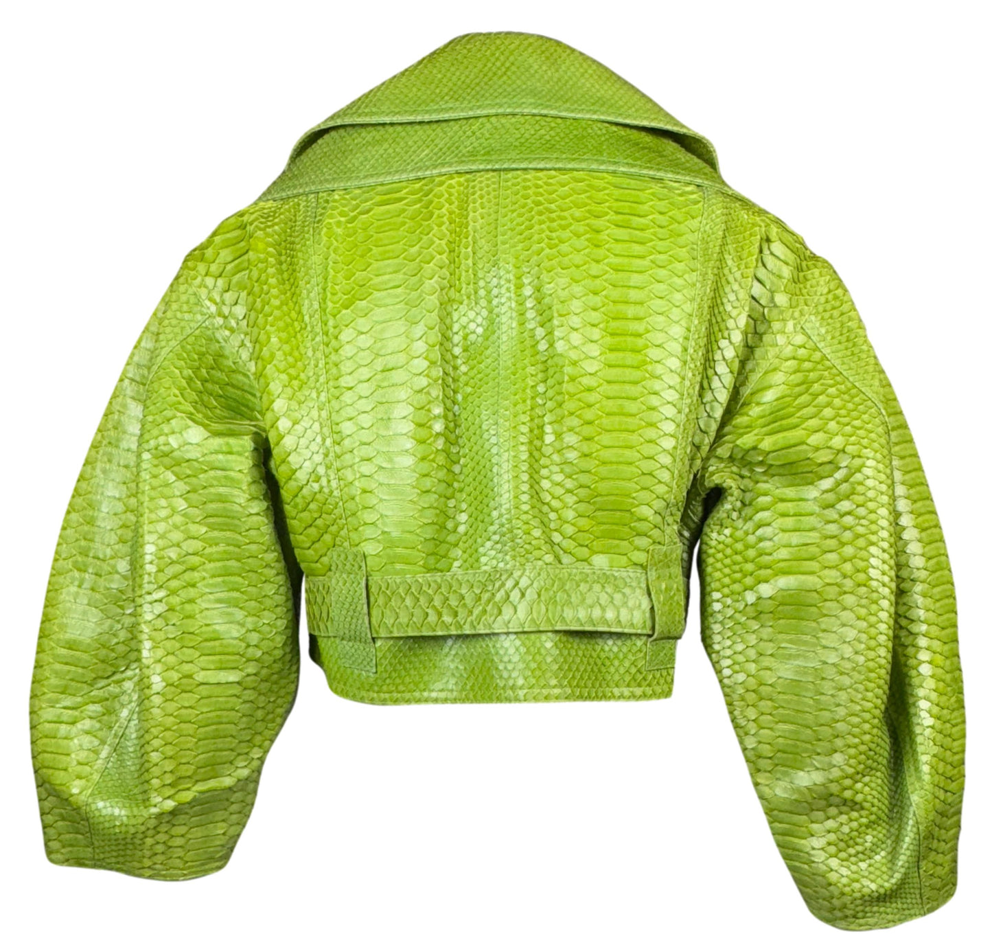S/S 2004 Christian Dior x John Galliano Neon Green Python Snakeskin Cropped Biker Jacket