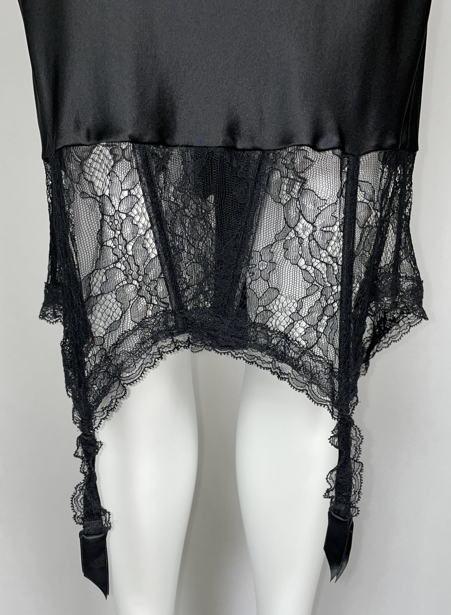 S/S 2004 Christian Dior by John Galliano Black Satin Lace Garter Lingerie Slip Dress
