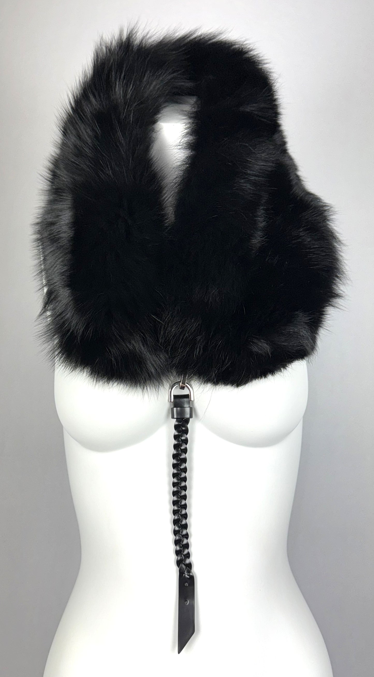 S/S 2004 Christian Dior by John Galliano Runway Black Fox Fur Collar Shawl Purse Strap