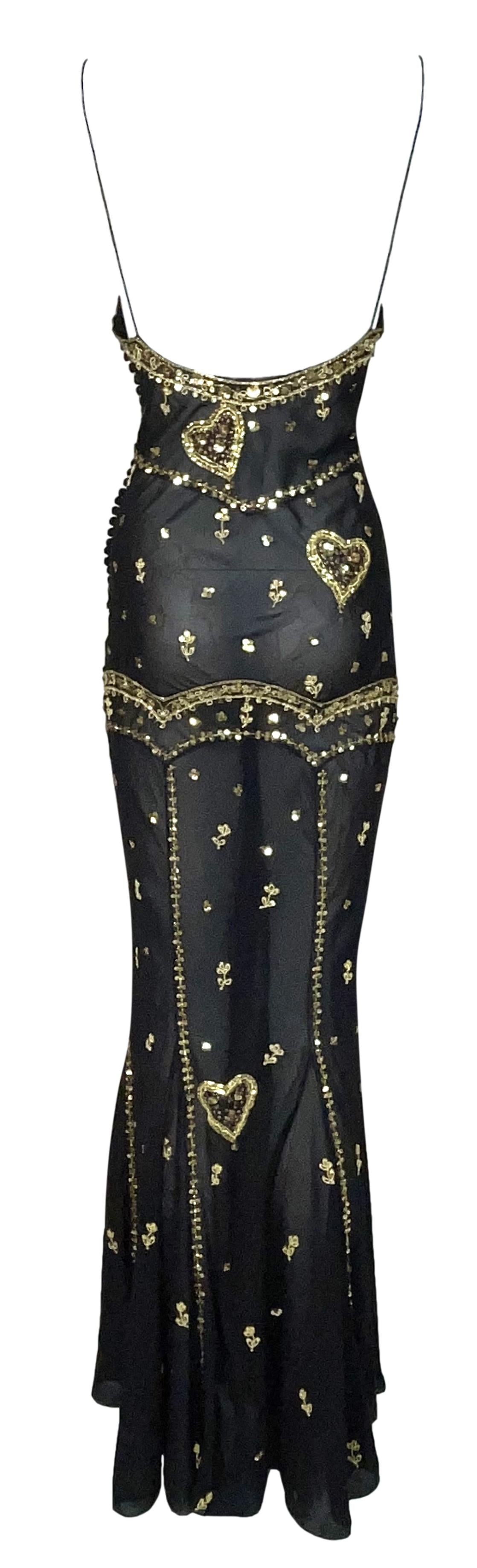 S/S 2004 Christian Dior by John Galliano Sheer Black & Gold Embellished Gypsy Maxi Dress