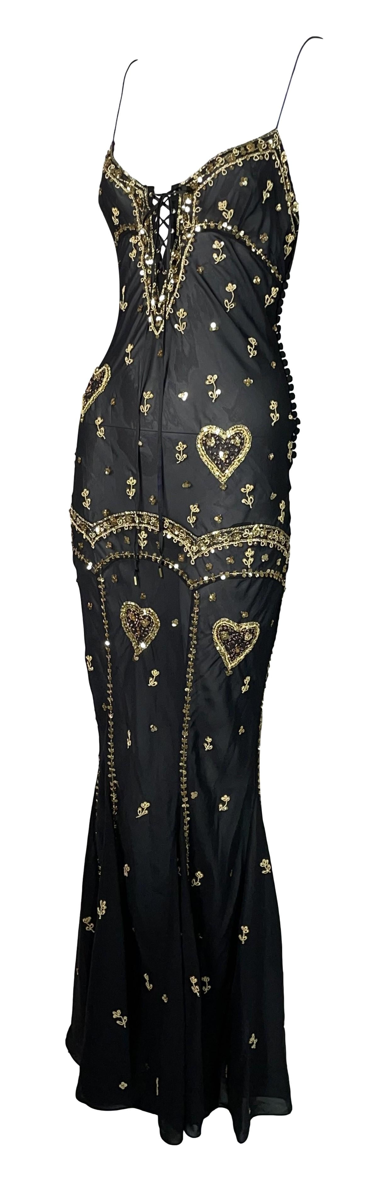 S/S 2004 Christian Dior by John Galliano Sheer Black & Gold Embellished Gypsy Maxi Dress