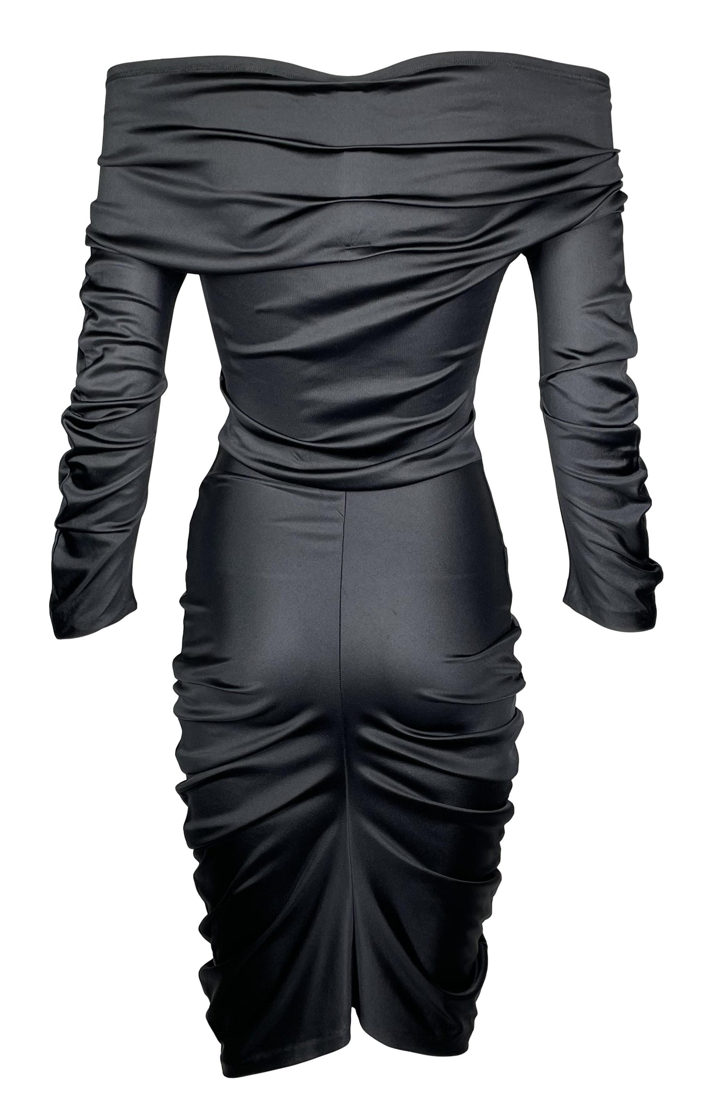 S/S 2004 Christian Dior by John Galliano Pin-Up Black Off Shoulder Ruched Wiggle Dress