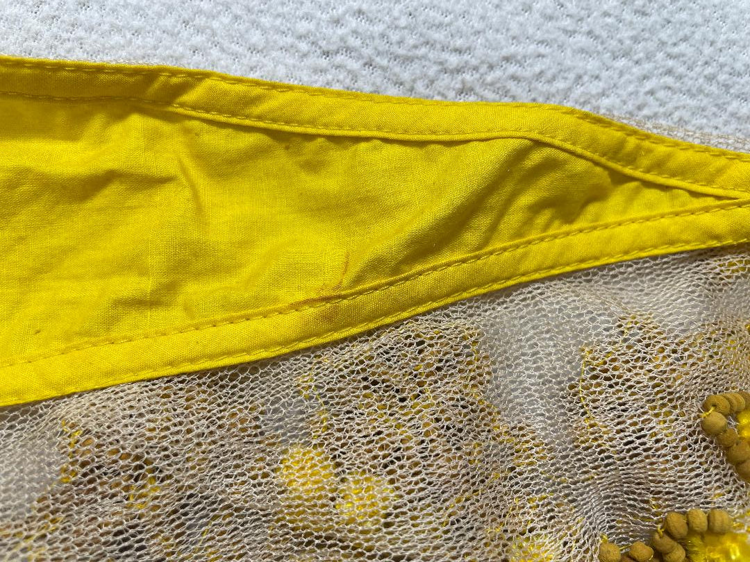 S/S 2004 Jean Paul Gaultier Runway Cone Bra Sheer Nude Mesh & Yellow Beaded Crop Top
