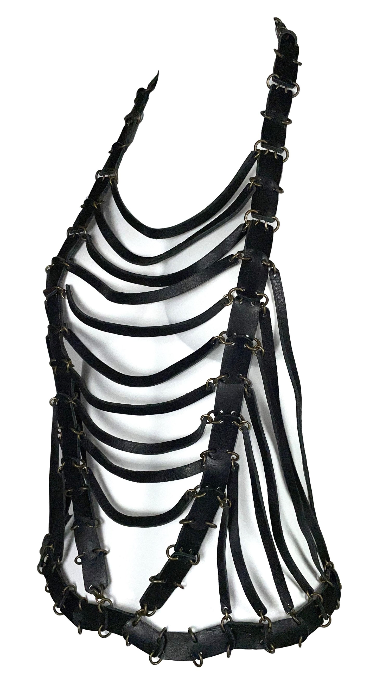 S/S 2004 Roberto Cavalli Black Leather Bondage Hardcore Harness Top Vest