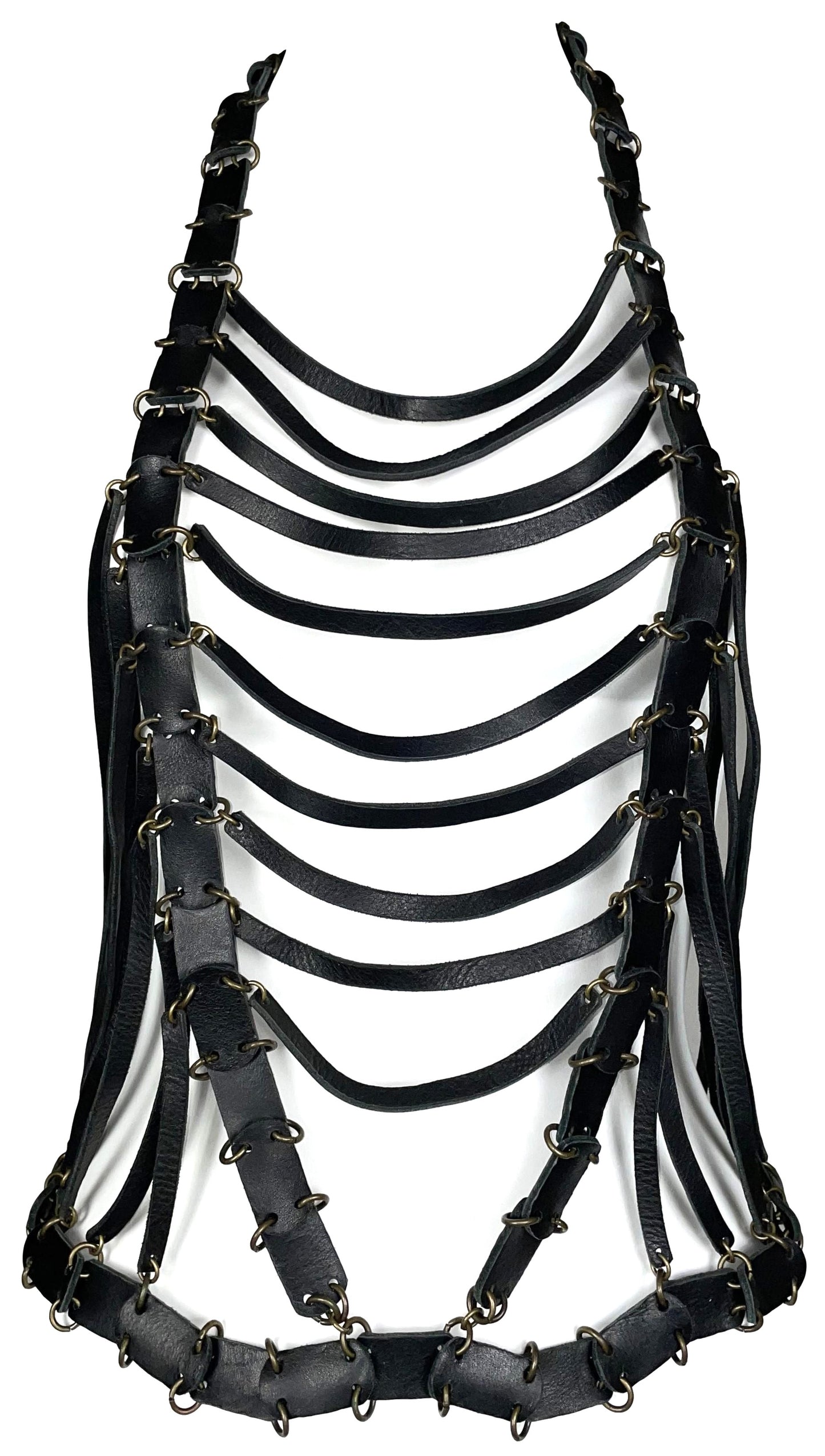 S/S 2004 Roberto Cavalli Black Leather Bondage Hardcore Harness Top Vest