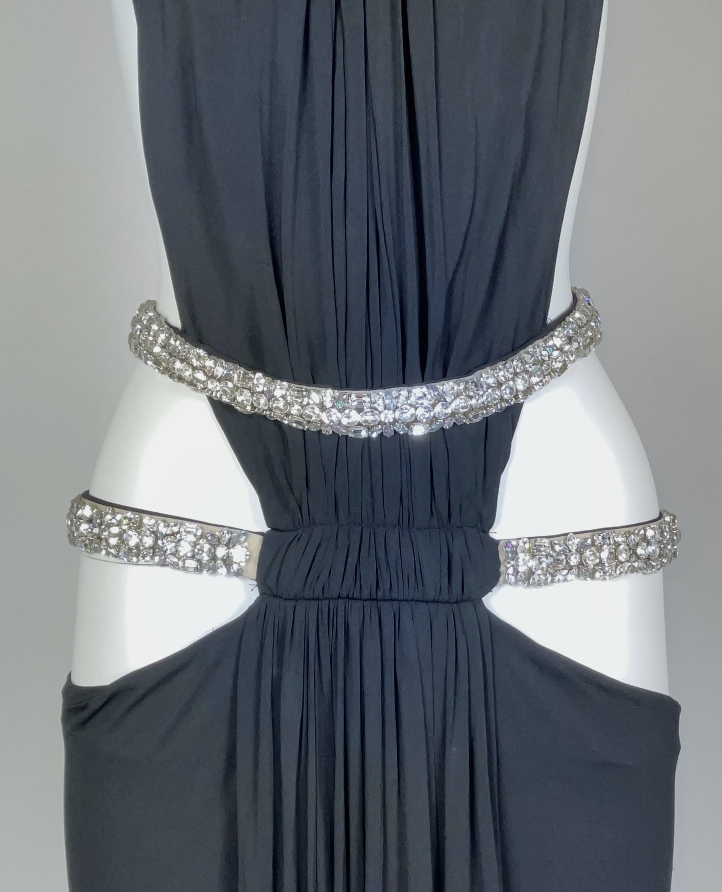 S/S 2004 Roberto Cavalli Runway Black Cut-Out Crystal Maxi Dress