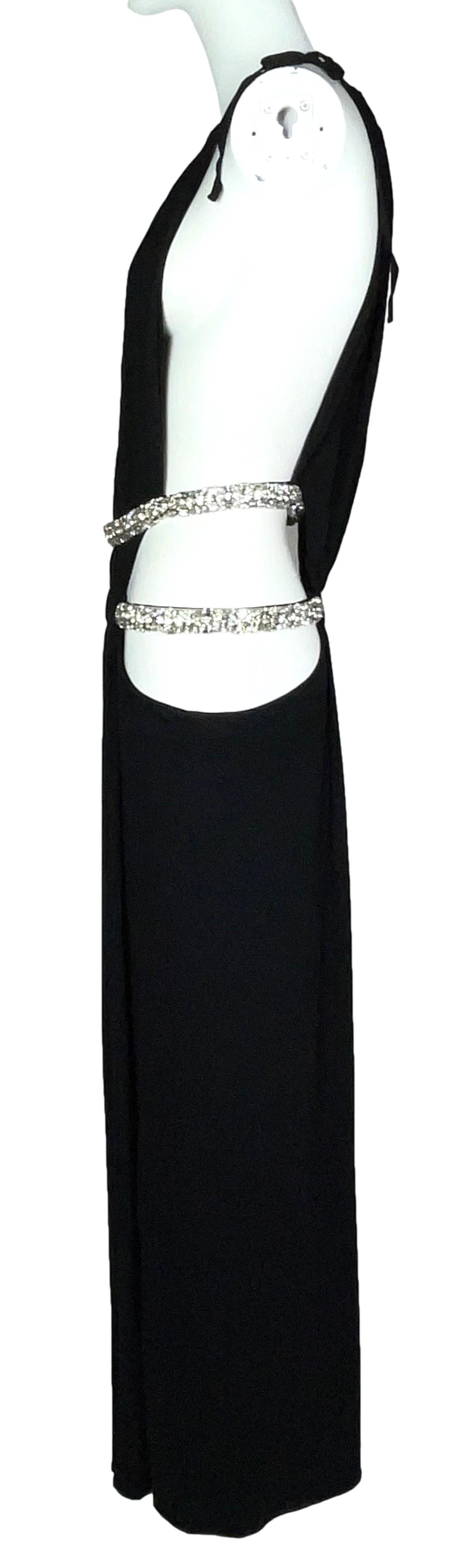 S/S 2004 Roberto Cavalli Runway Black Cut-Out Crystal Maxi Dress
