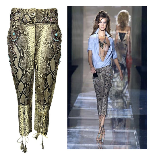 S/S 2004 Roberto Cavalli Runway Crystal Embellished Python Harem Pants