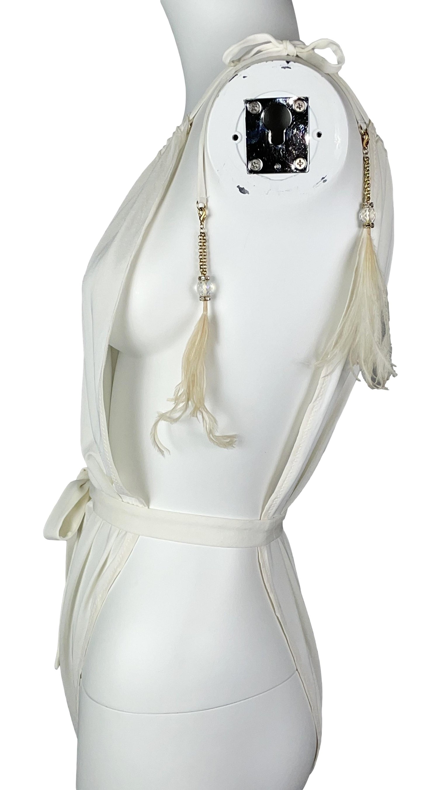 S/S 2004 Roberto Cavalli Runway Ivory Cut-Out Bodysuit Top
