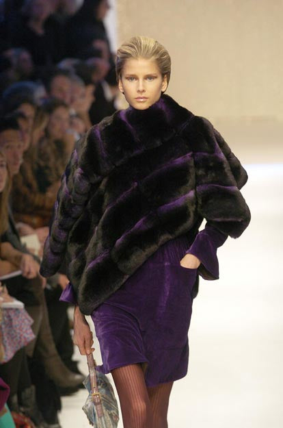 F/W 2005 Fendi Runway Purple & Black Chinchilla Fur Cape Poncho Coat