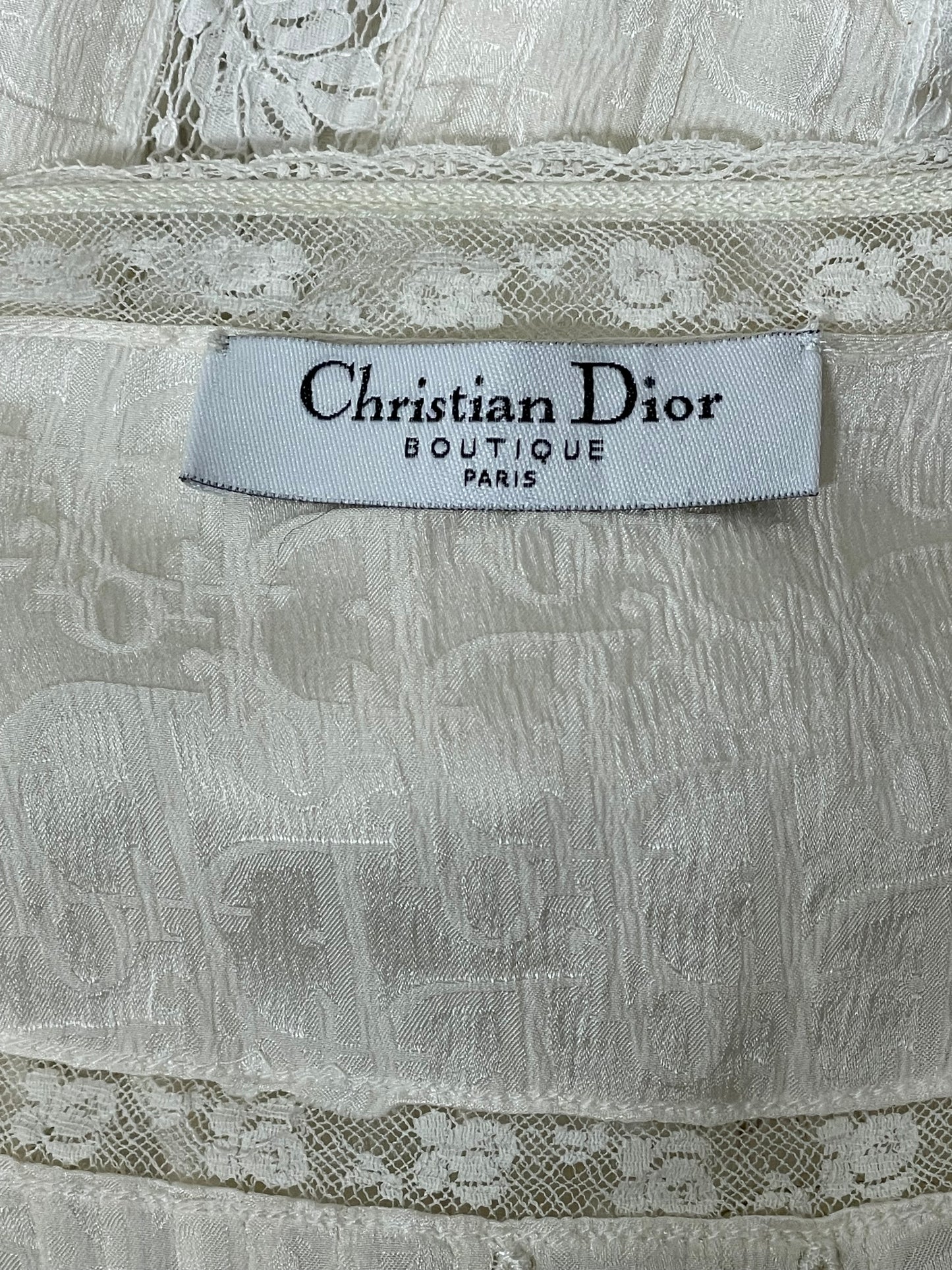 2005 Christian Dior by John Galliano Ivory Silk Logo Trotter Prairie Boho Chic Lace Dress