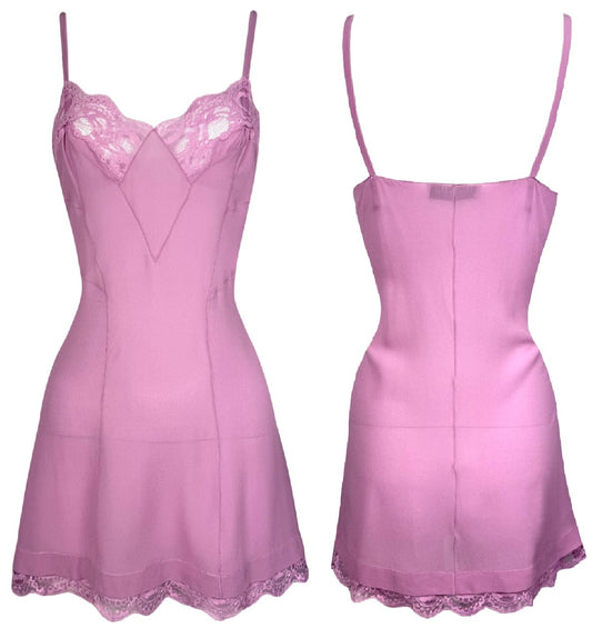 2005 Christian Dior by John Galliano Sheer Pink Stretch Silk & Lace Babydoll Lolita Mini Dress