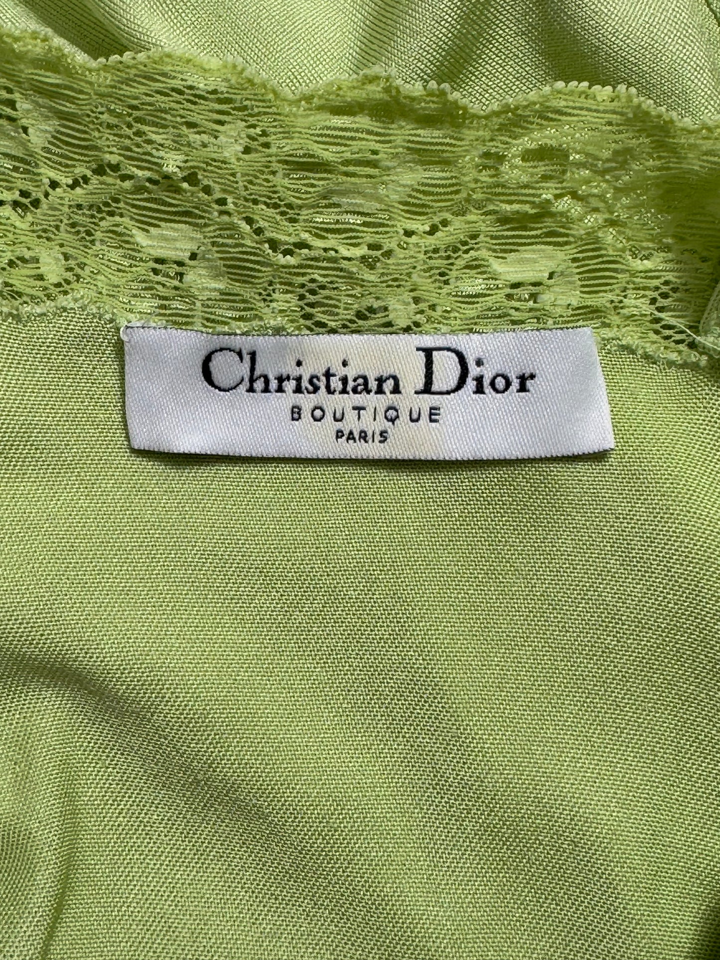 S/S 2005 Christian Dior by John Galliano Sheer Pastel Green Asymmetrical Mini Dress w Lace Trim