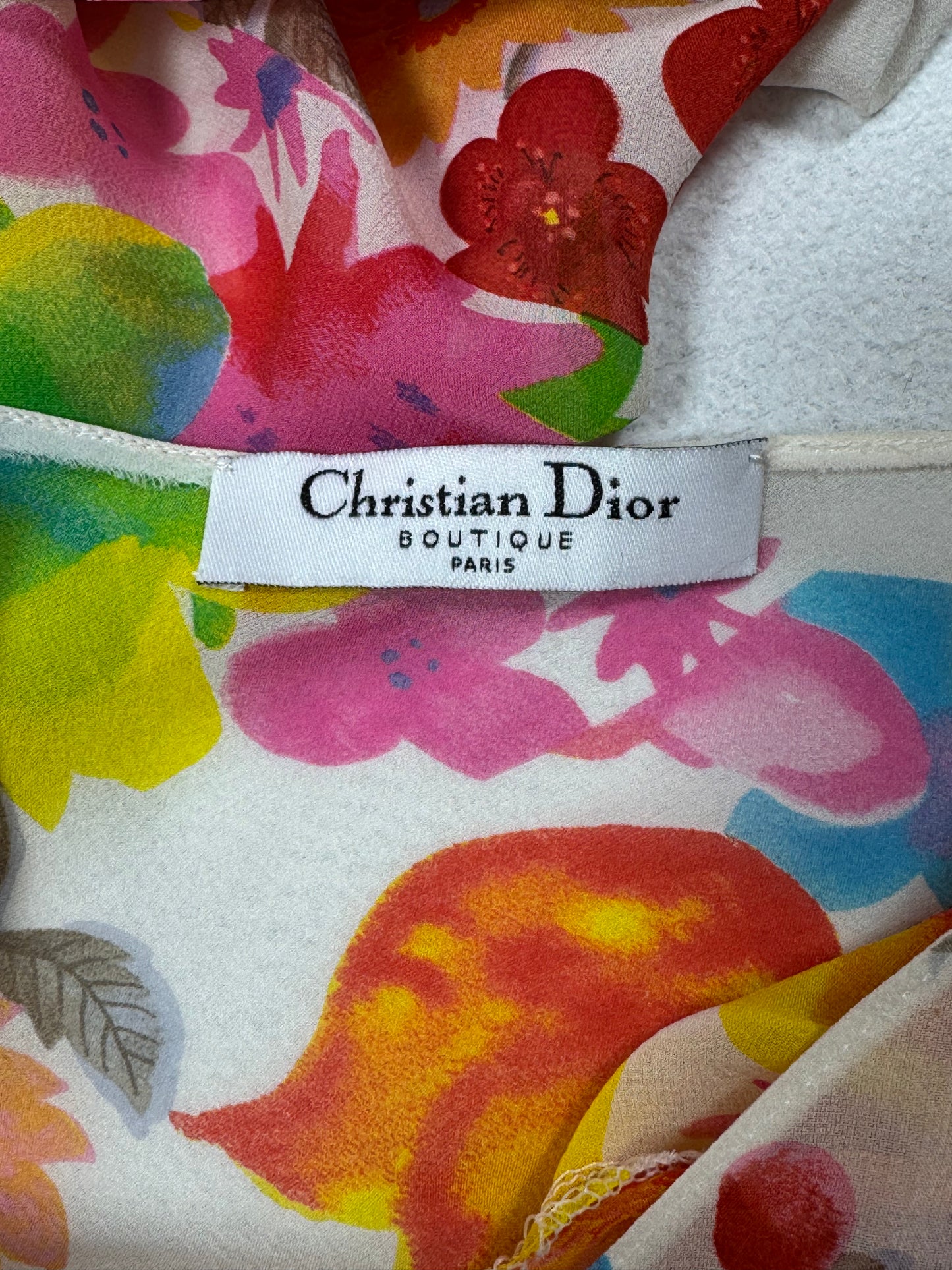 S/S 2005 Christian Dior by John Galliano 1950's Style Ruched Floral Silk Maxi Dress w Bows