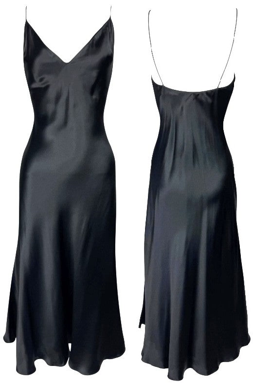 F/W 2005 Christian Dior x John Galliano Classic Black Satin 50's Style LBD Slip Dress