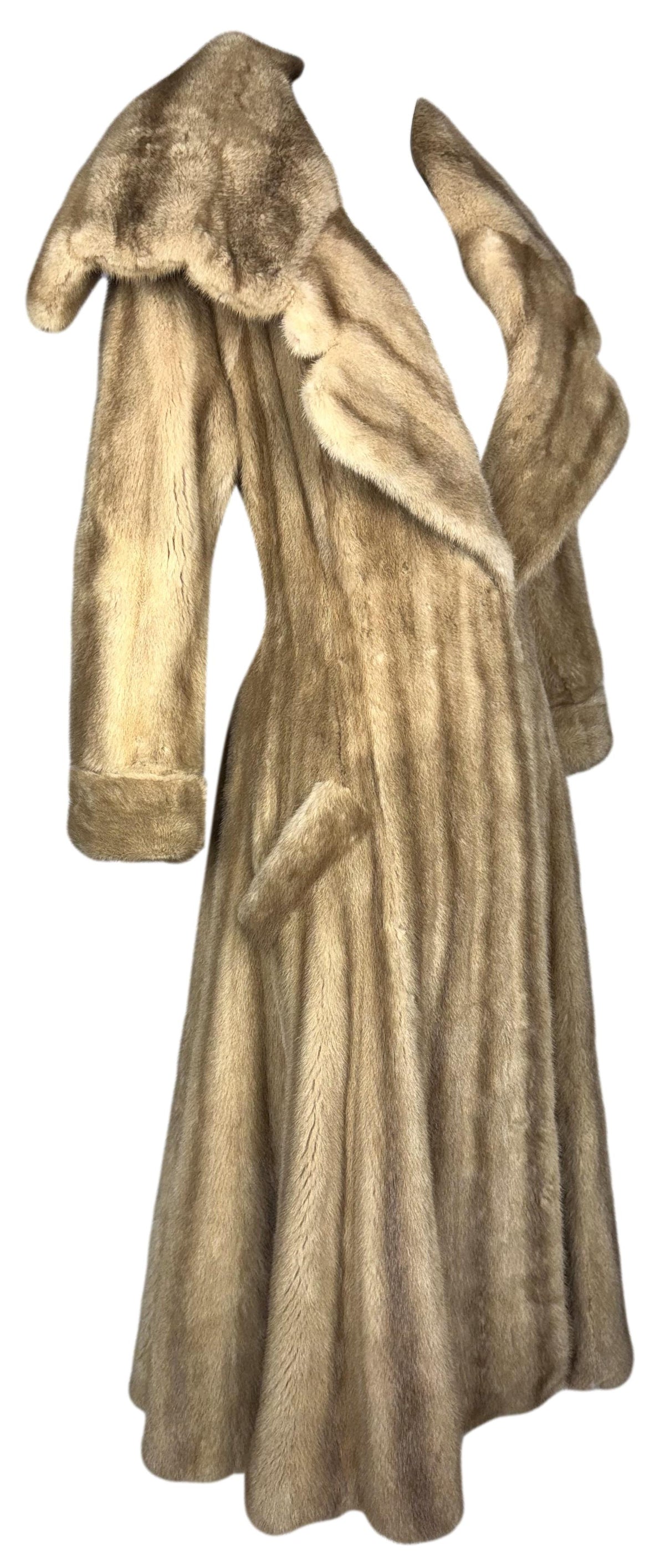 F/W 2005 Christian Dior x John Galliano 1950's Hollywood Glamour Style Princess Cut Golden Mink Long Fur Swing Coat