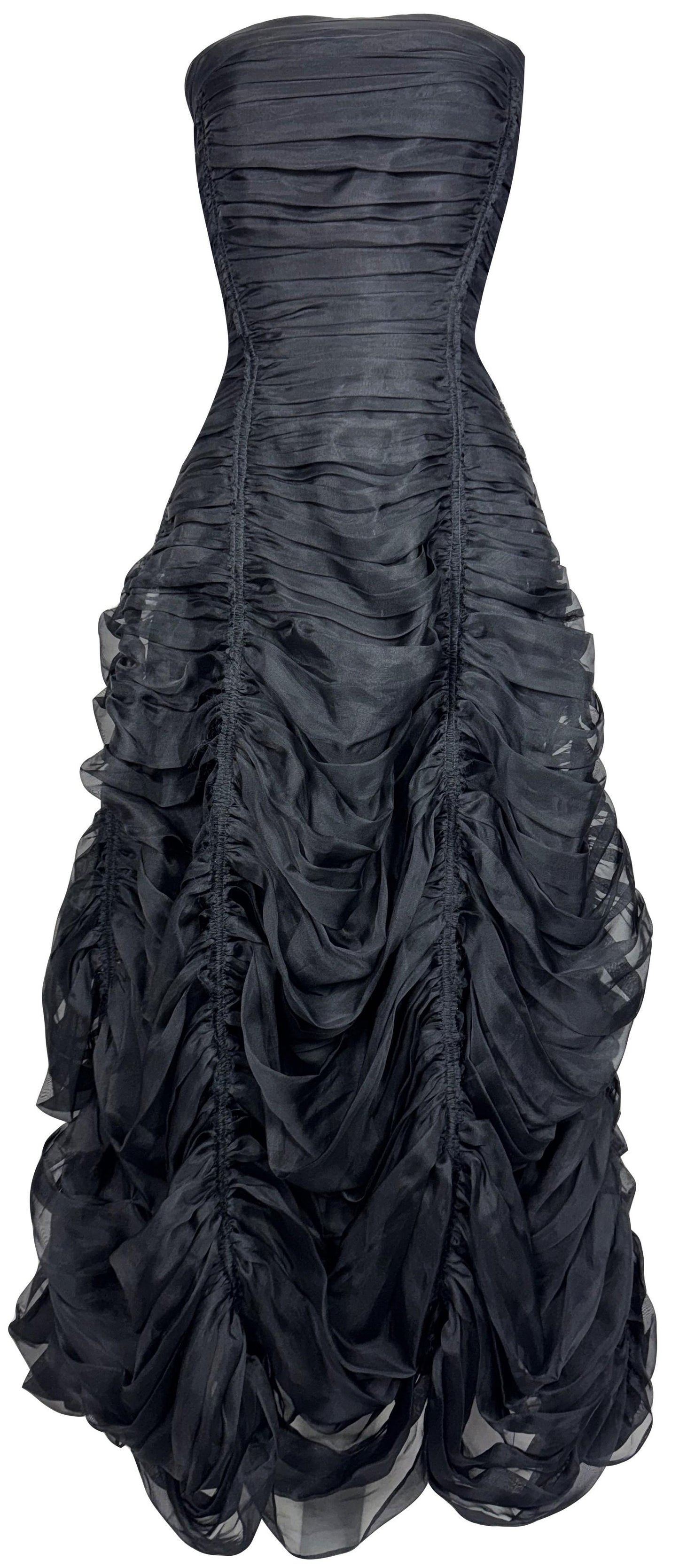F/W 2005 Donna Karan Goth Queen Strapless Black Swan Tattered Shredded Ballgown Gown Dress