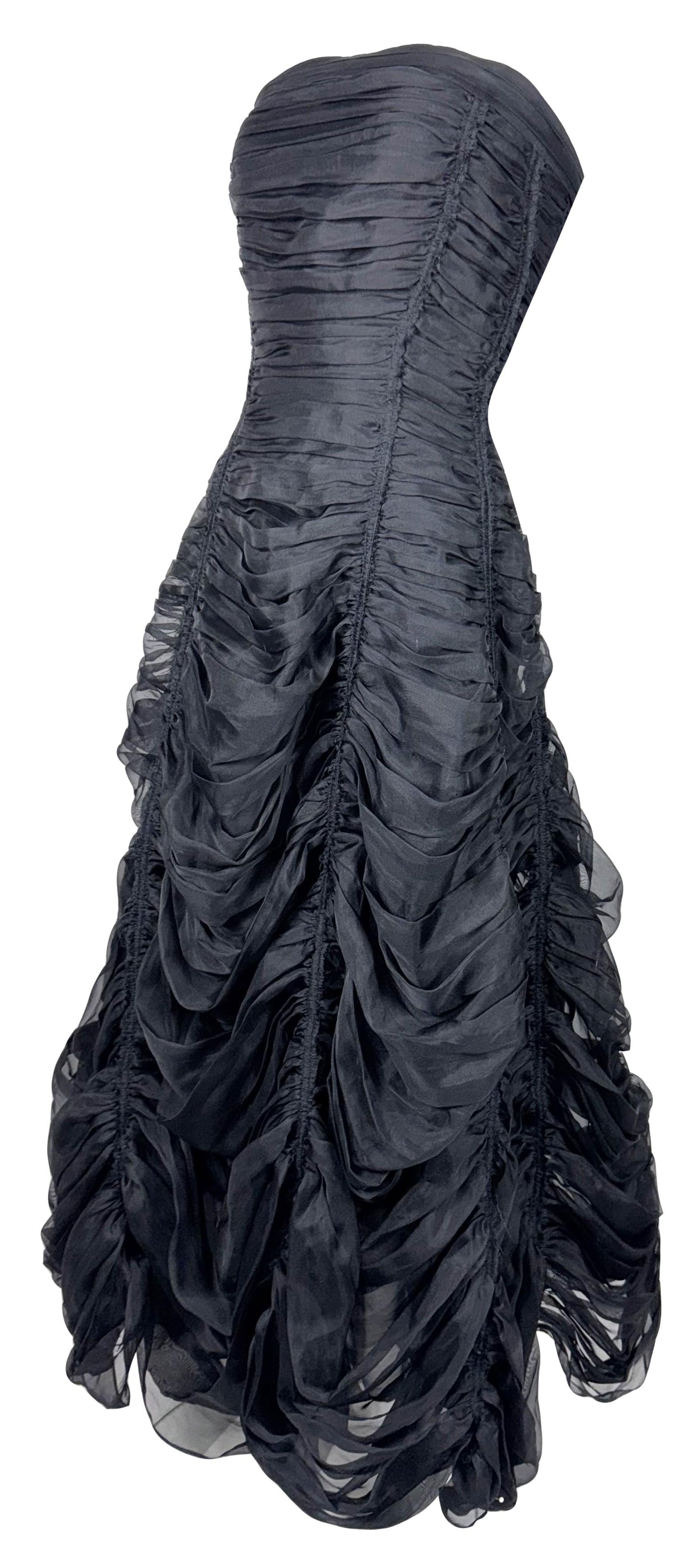 F/W 2005 Donna Karan Goth Queen Strapless Black Swan Tattered Shredded Ballgown Gown Dress