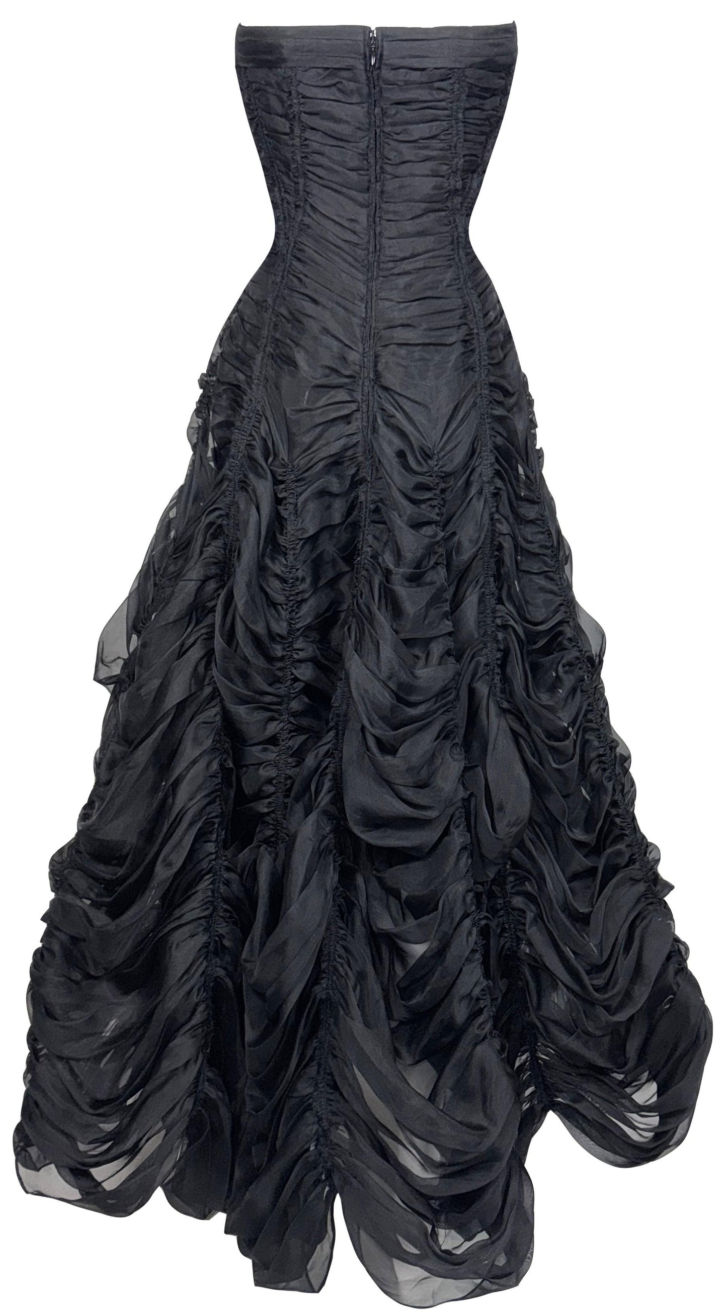 F/W 2005 Donna Karan Goth Queen Strapless Black Swan Tattered Shredded Ballgown Gown Dress