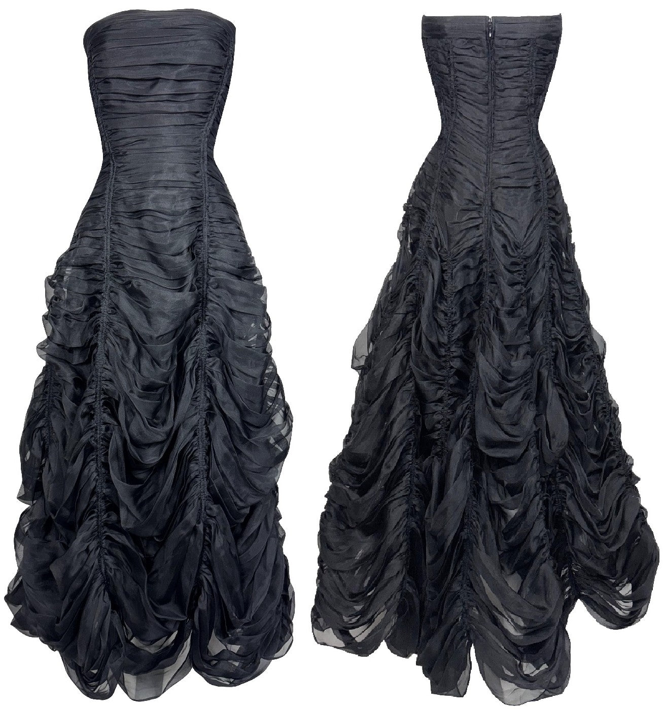 F/W 2005 Donna Karan Goth Queen Strapless Black Swan Tattered Shredded Ballgown Gown Dress