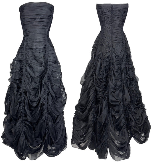 F/W 2005 Donna Karan Goth Queen Strapless Black Swan Tattered Shredded Ballgown Gown Dress