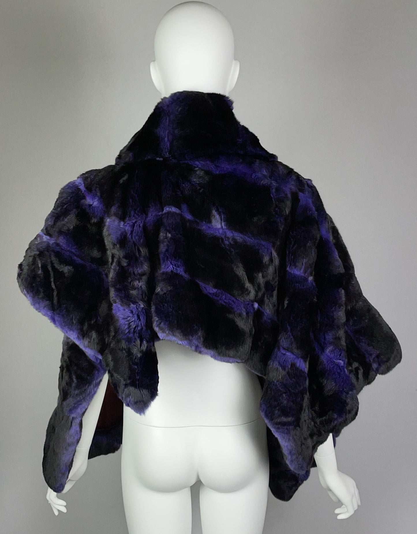 F/W 2005 Fendi Runway Purple & Black Chinchilla Fur Cape Poncho Coat