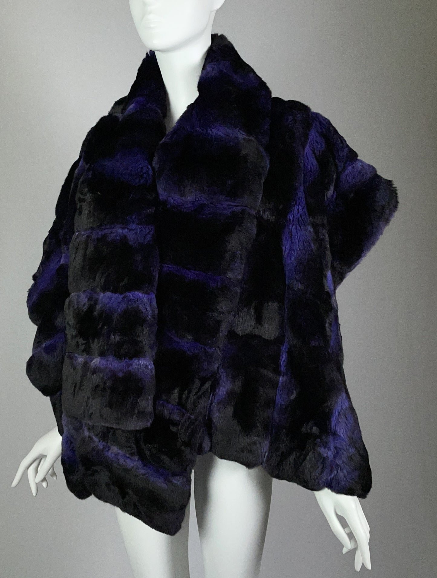 F/W 2005 Fendi Runway Purple & Black Chinchilla Fur Cape Poncho Coat