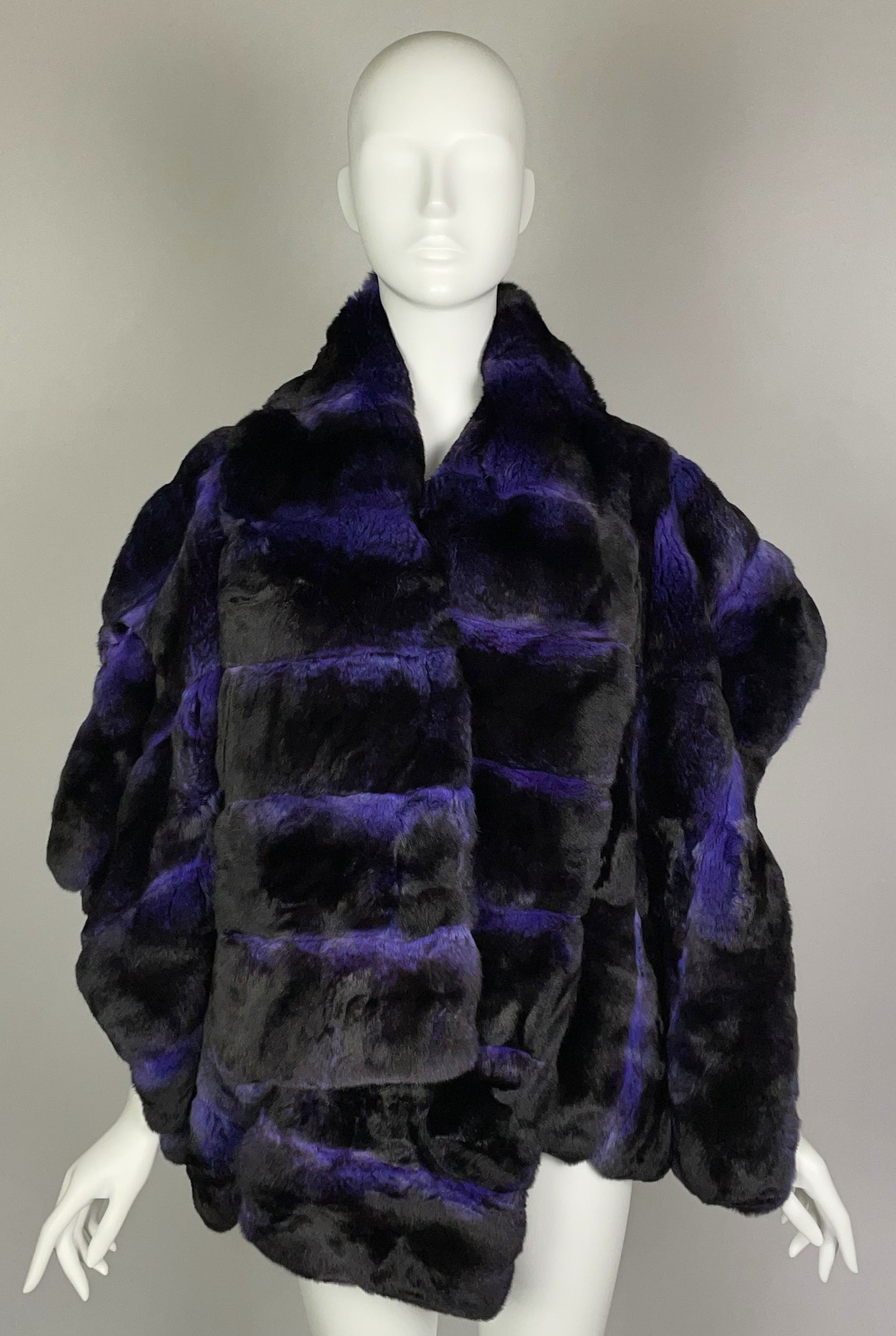 F/W 2005 Fendi Runway Purple & Black Chinchilla Fur Cape Poncho Coat