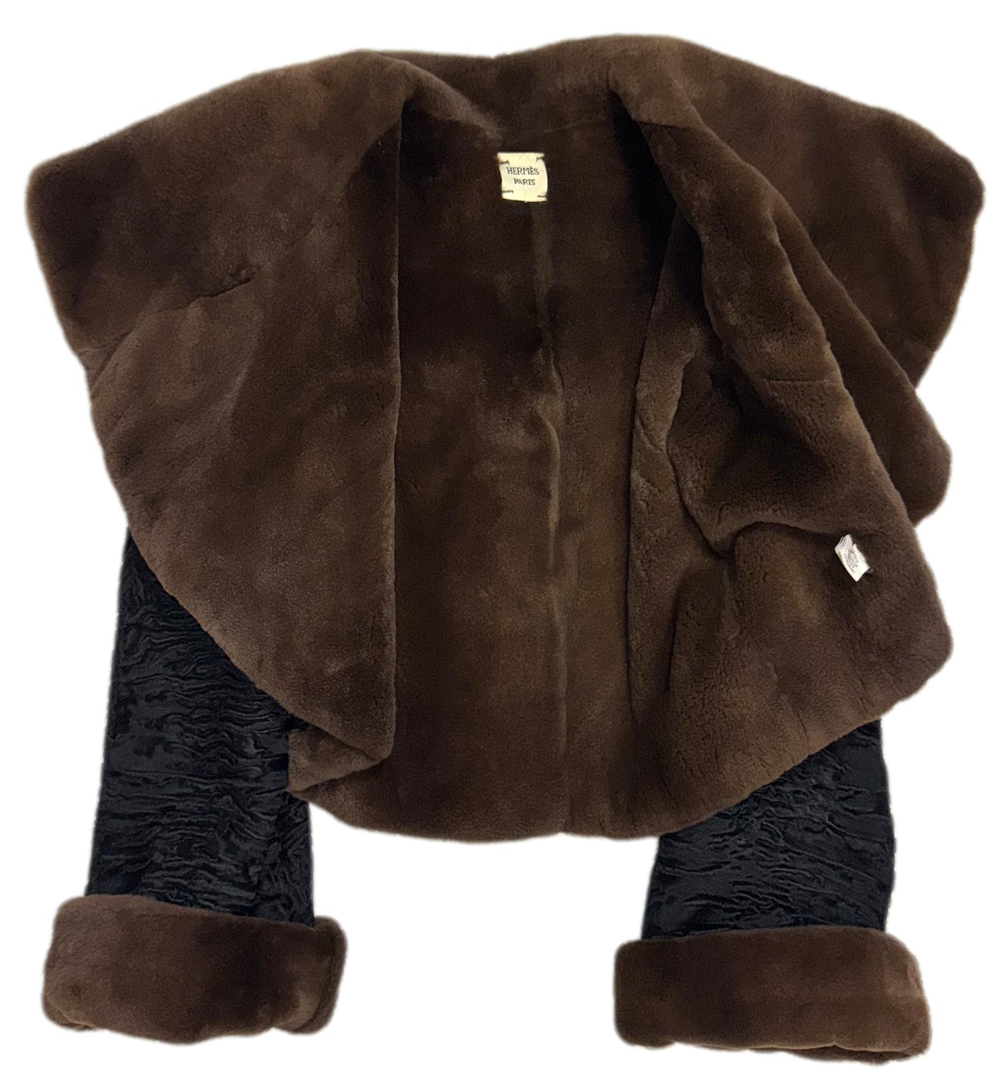 F/W 2005 Hermès by Jean Paul Gaultier Runway Black Lamb & Sheared Mink Fur Bell Sleeve Cropped Coat Jacket