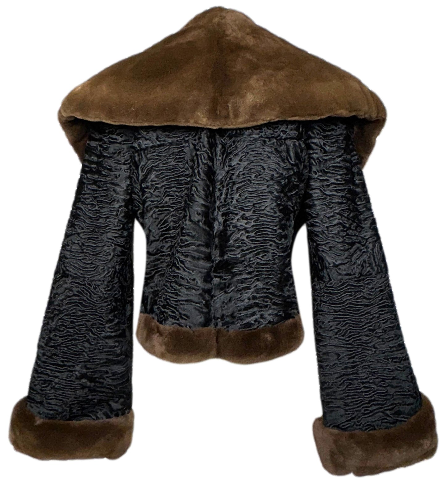 F/W 2005 Hermès by Jean Paul Gaultier Runway Black Lamb & Sheared Mink Fur Bell Sleeve Cropped Coat Jacket