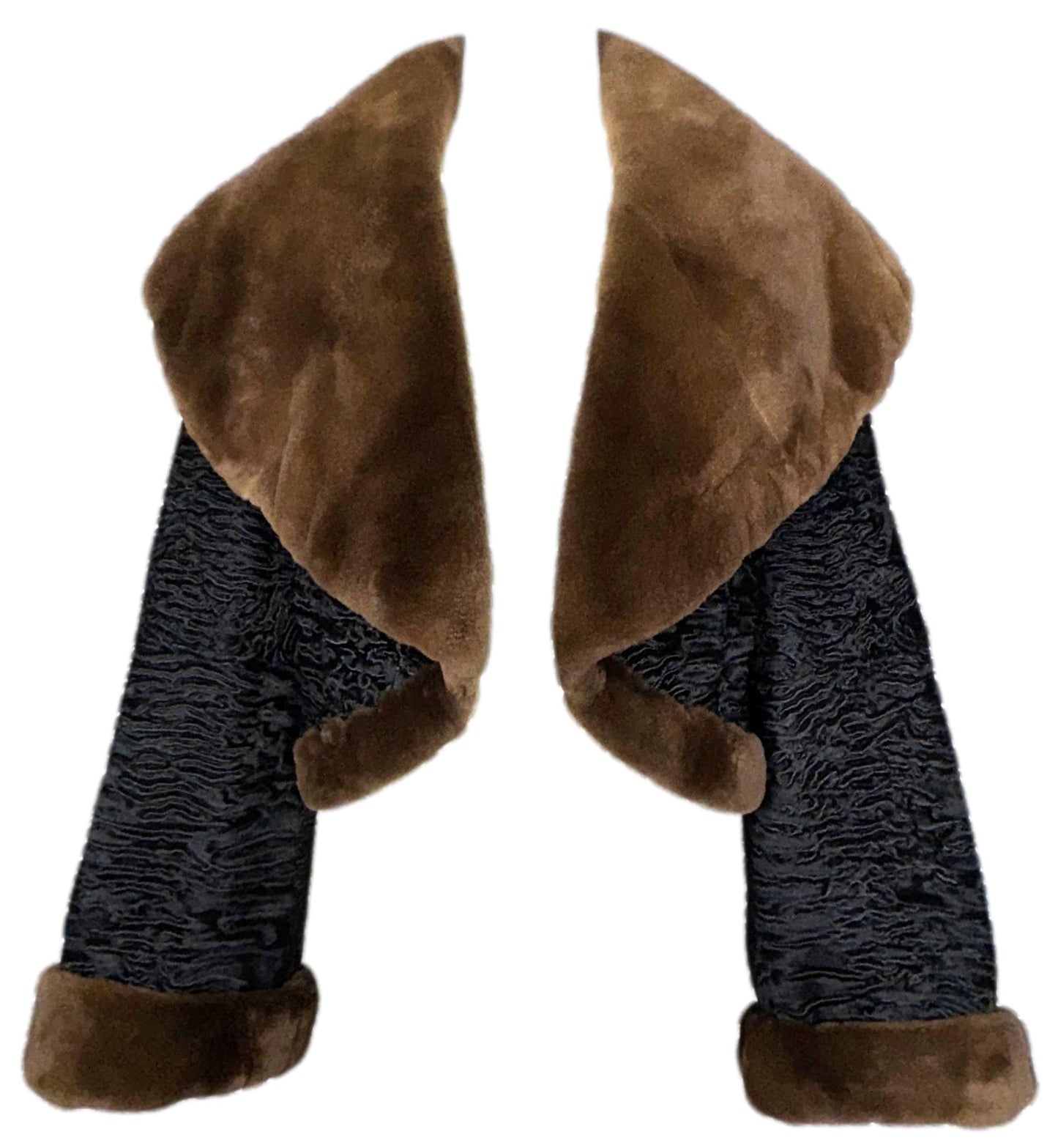 F/W 2005 Hermès by Jean Paul Gaultier Runway Black Lamb & Sheared Mink Fur Bell Sleeve Cropped Coat Jacket