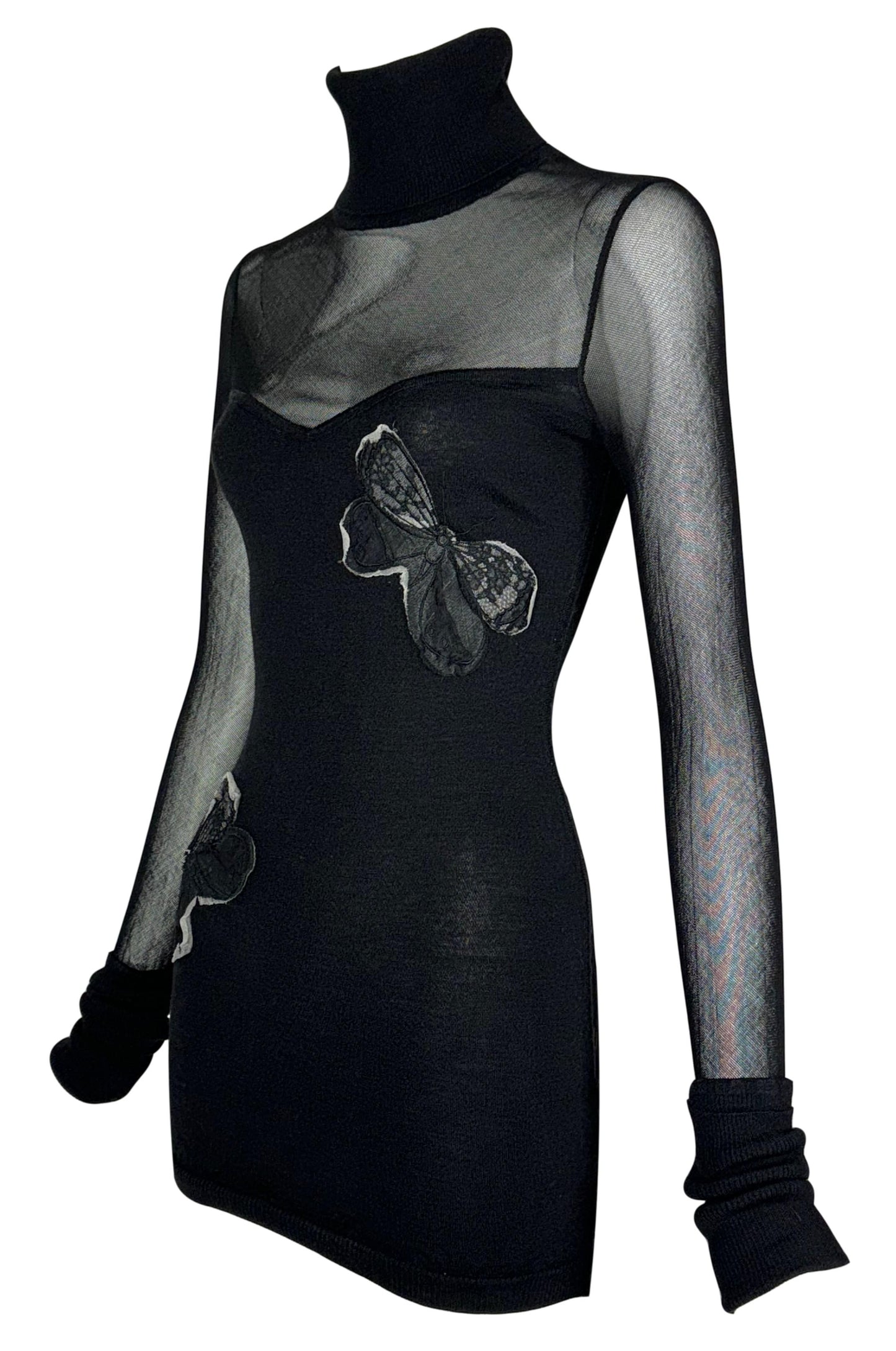 F/W 2005 John Galliano Sheer Black Mesh L/S Turtleneck Mini Dress