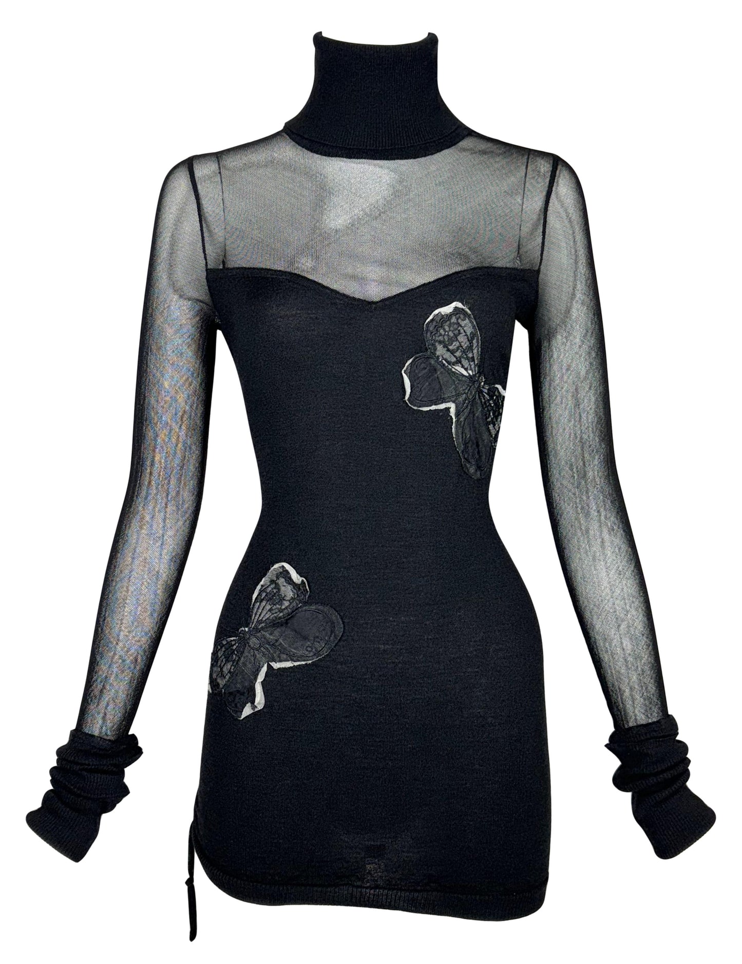 F/W 2005 John Galliano Sheer Black Mesh L/S Turtleneck Mini Dress