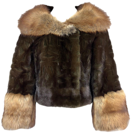 F/W 2005 Louis Vuitton Green Mink & Brown Fox Fur Cropped 1950's Style Chubby Jacket Coat