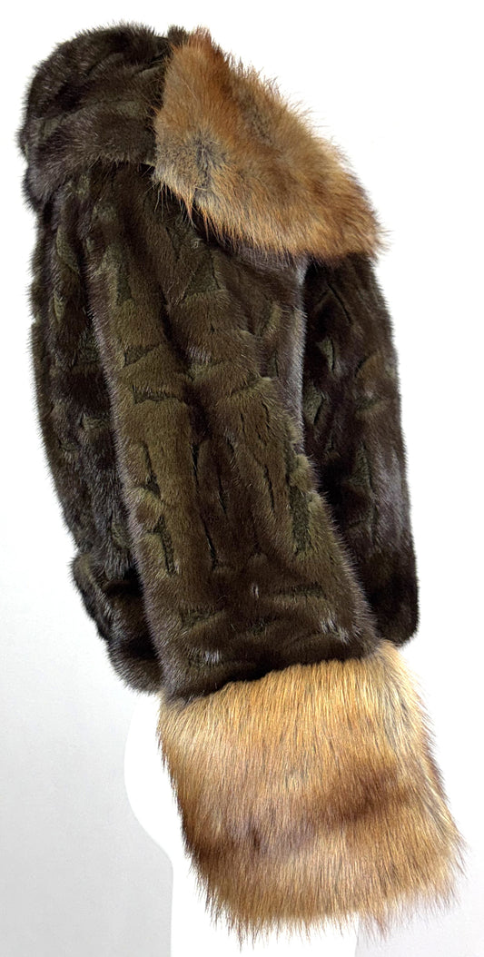 F/W 2005 Louis Vuitton Green Mink & Brown Fox Fur Cropped 1950's Style Chubby Jacket Coat
