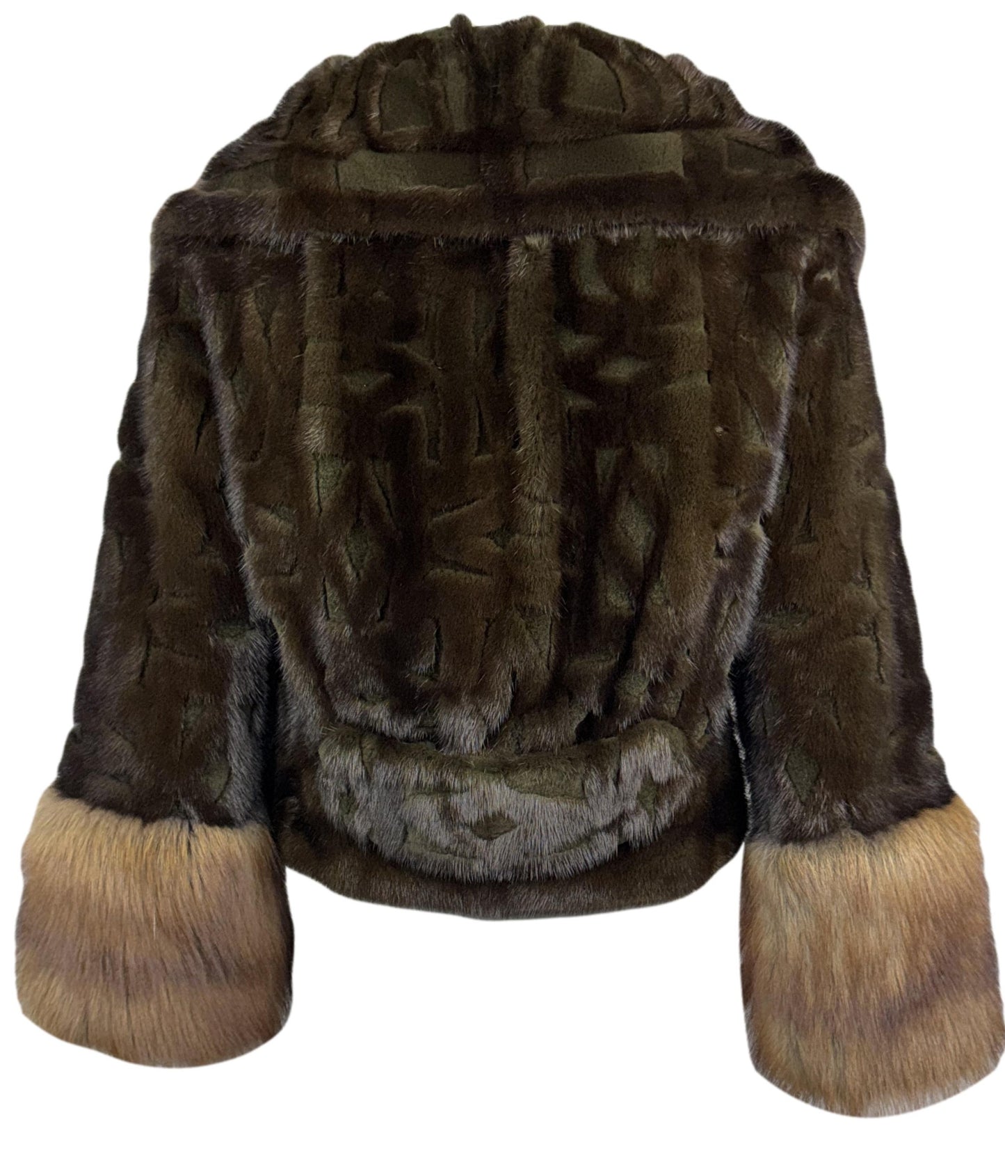 F/W 2005 Louis Vuitton Green Mink & Brown Fox Fur Cropped 1950's Style Chubby Jacket Coat