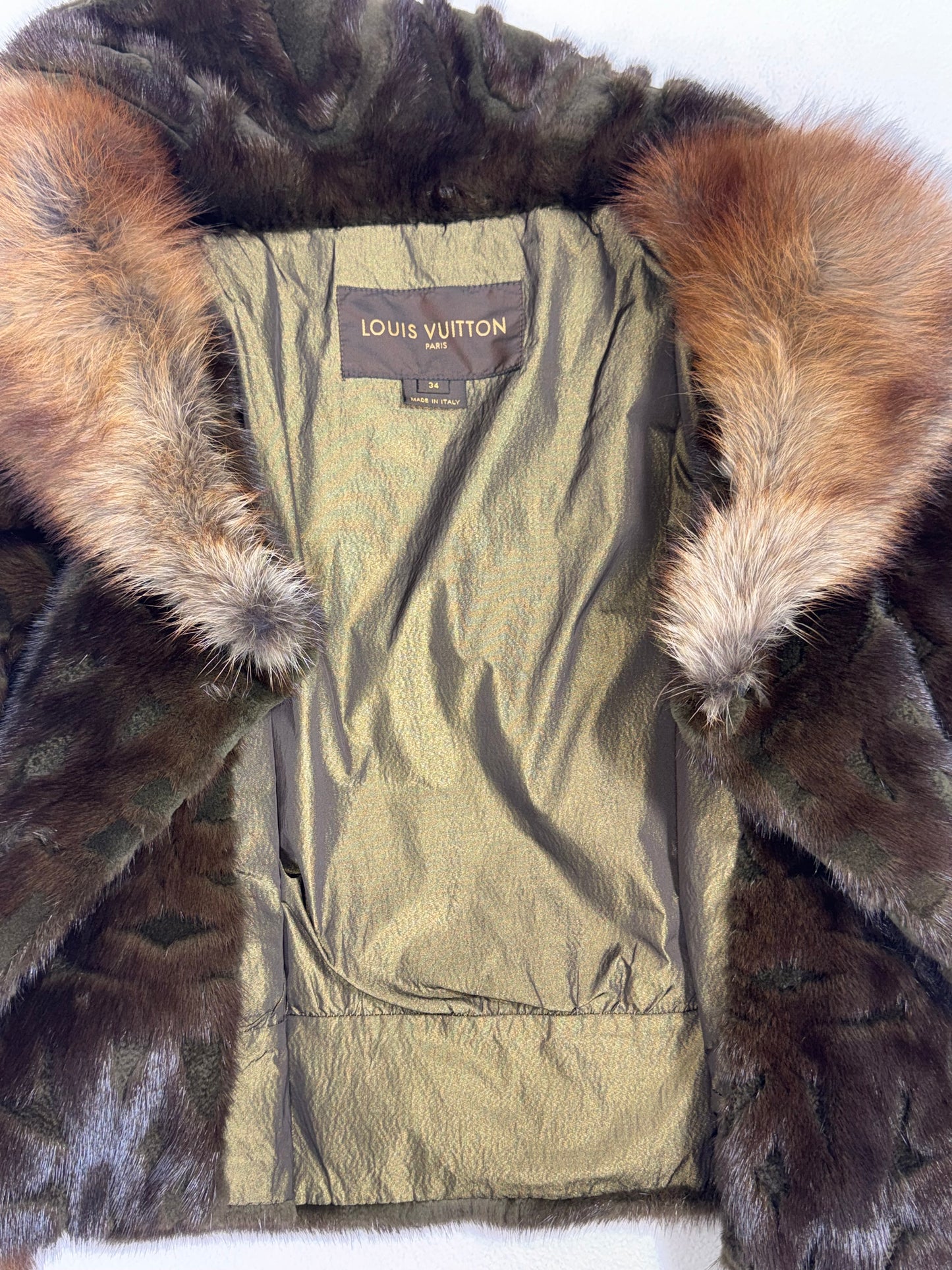 F/W 2005 Louis Vuitton Green Mink & Brown Fox Fur Cropped 1950's Style Chubby Jacket Coat