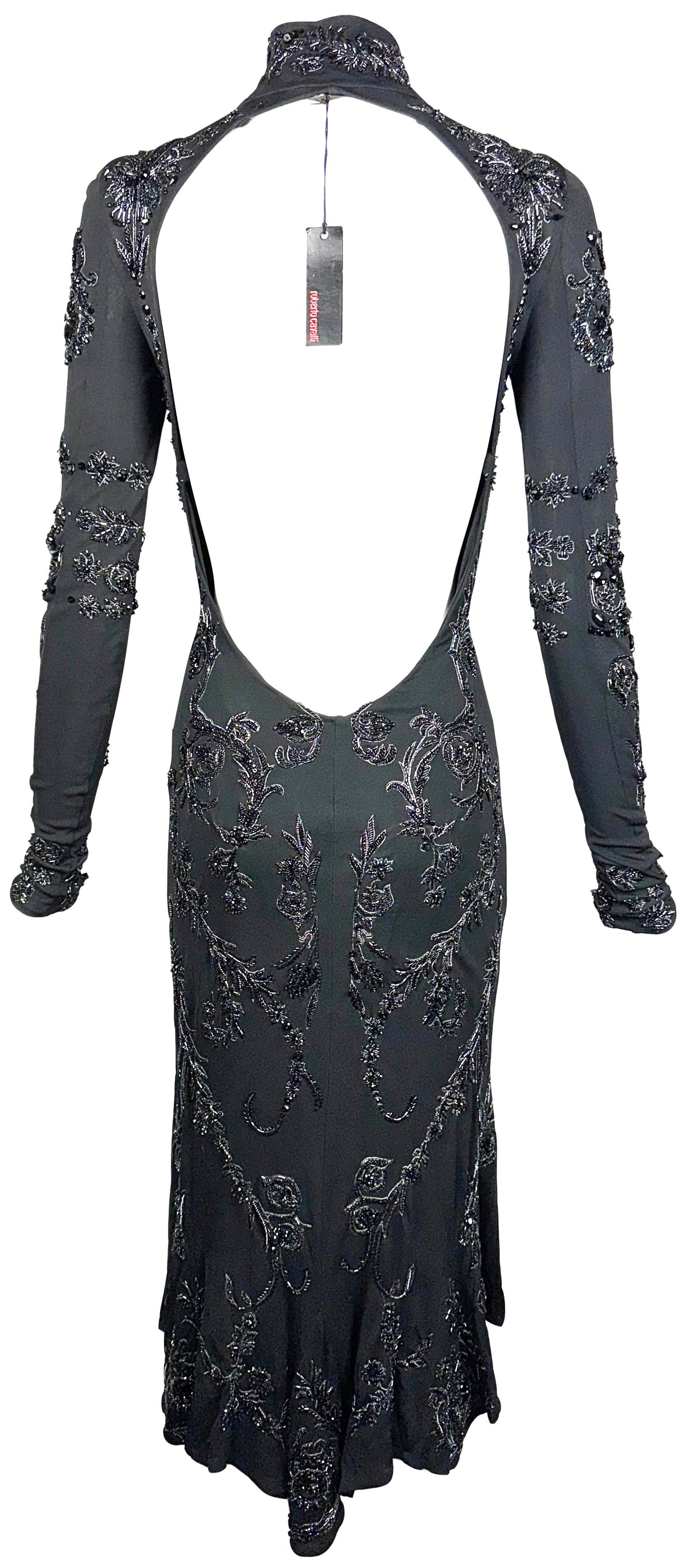 $30k F/W 2005 Roberto Cavalli RARE Special Edition Black Crystal Fully Embellished Backless Dress
