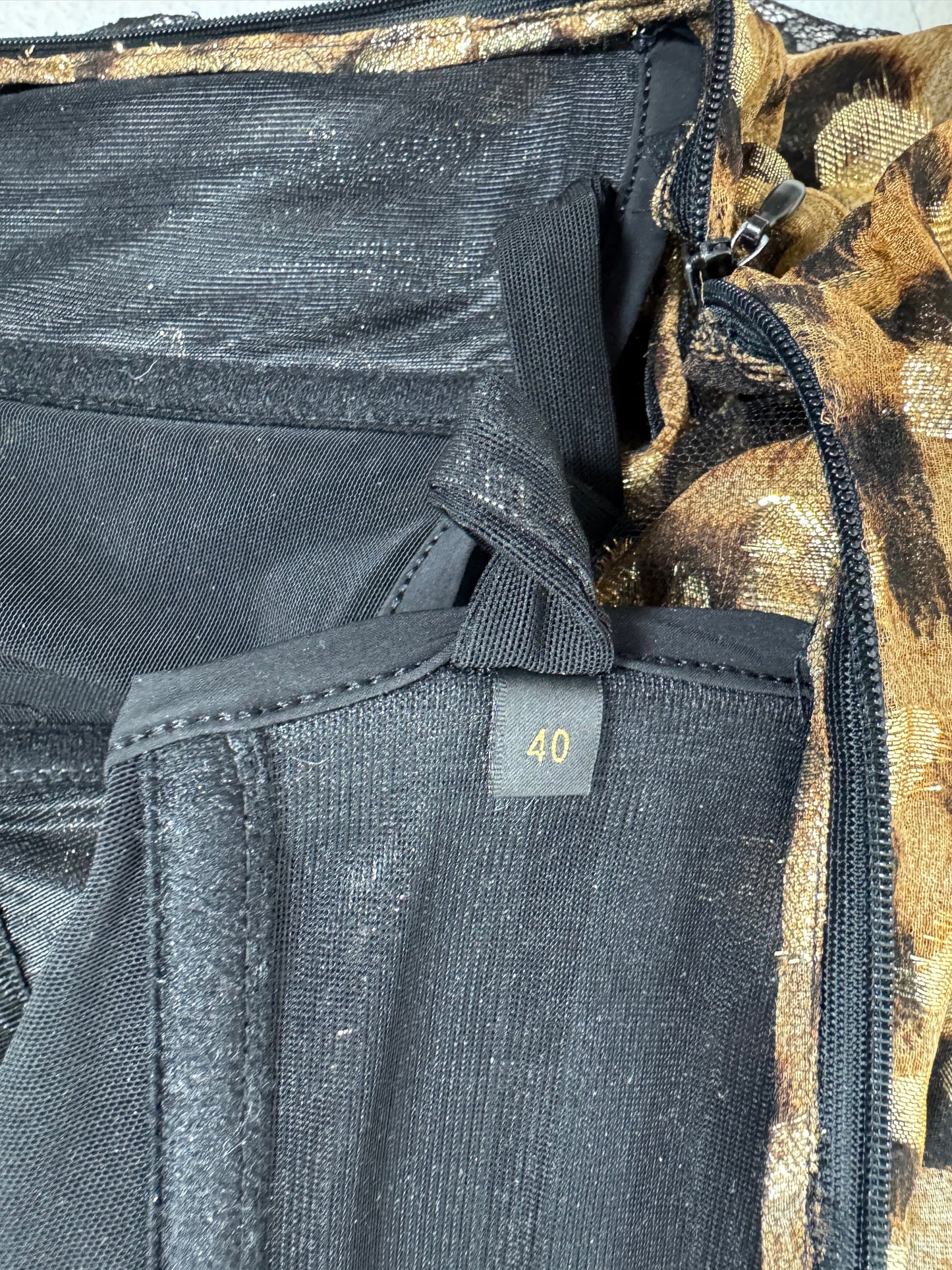 F/W 2005 Roberto Cavalli Runway 1940's Old Hollywood Style Sheer Gold Leopard One Shoulder Bustier High Slit Gown Dress w Train