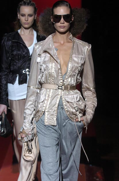 S/S 2005 Gianfranco Ferre Beige Khaki Parachute Sheer Fitted Zipper Detail Jacket & Skirt Tracksuit Set