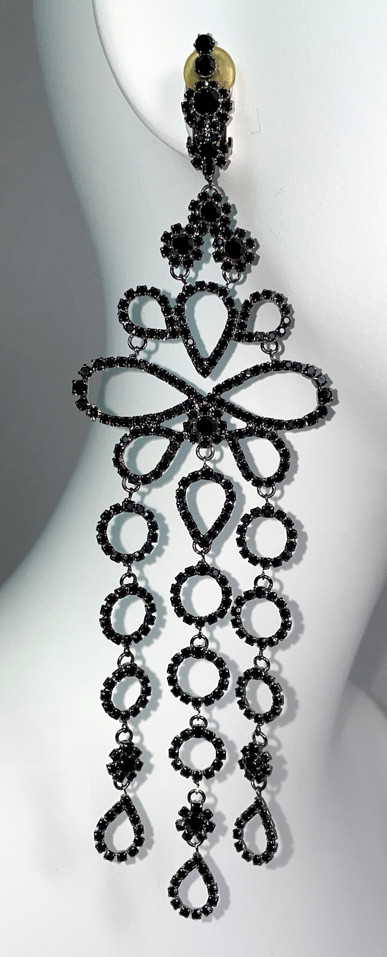 S/S 2005 Christian Dior by John Galliano Haute Couture Runway Large Black Crystal Chandelier Earrings